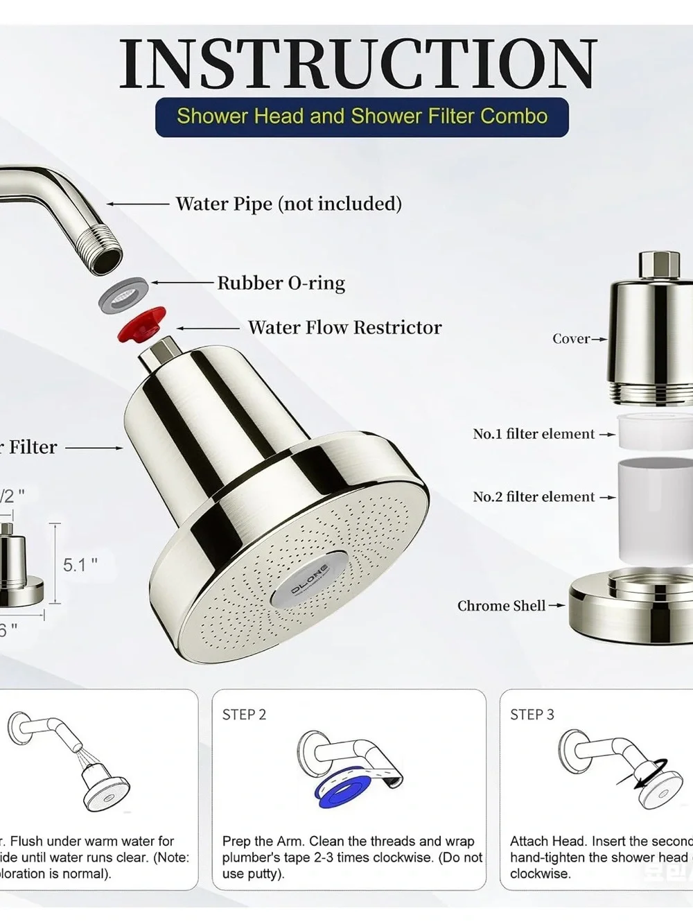 Chrome Filtered Shower Head - Polished Silver
